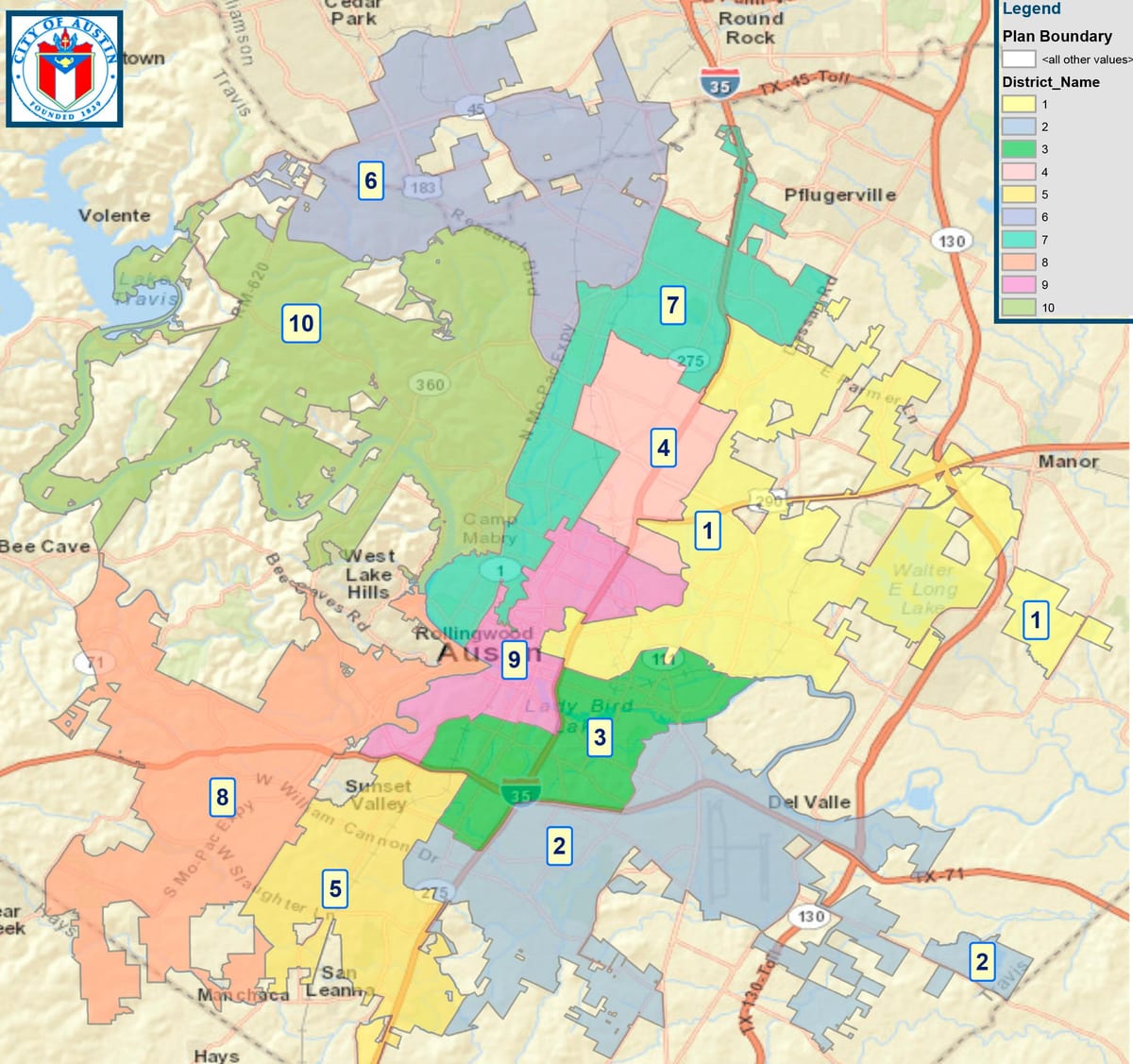 mapa Austin gradsko vijeće distriktu