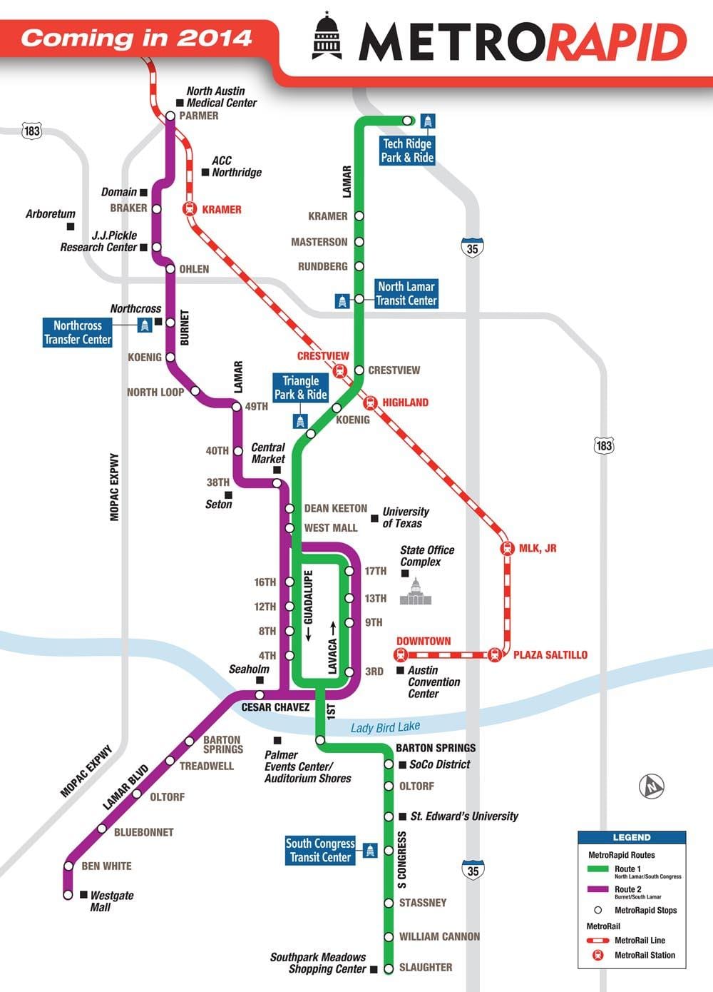 metro željeznicu Austin mapu