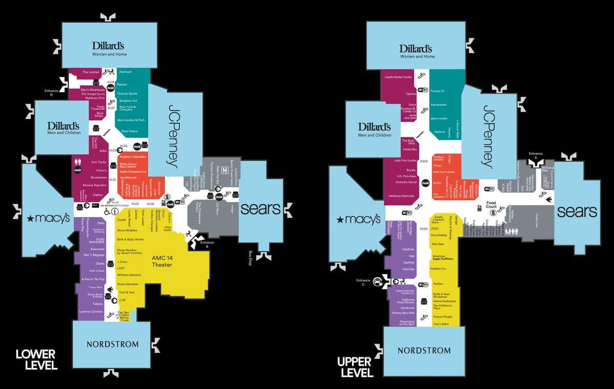 mapa barton creek tržnom centru