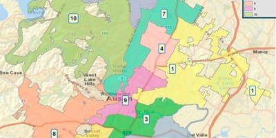 Mapa Austin gradsko vijeće distriktu