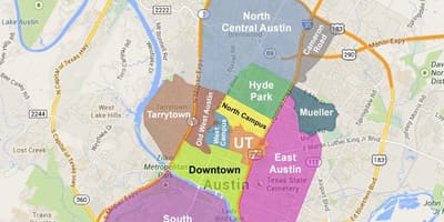 Mapa Austin predgrađa